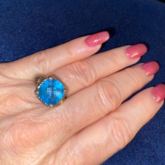 Effy brilliant Checkerboard faceted cushion cut blue topaz ring - Picture 3 of 7